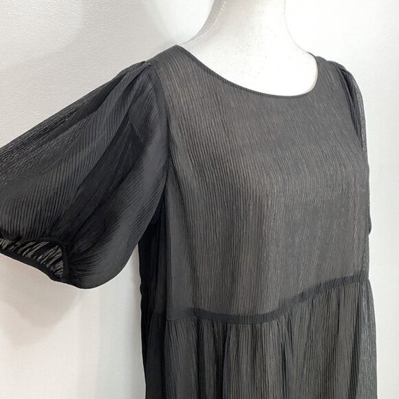OAK + FORT BLACK CHIFFON TIERED PUFFY SHORT SLEEVE MAXI DRESS - S - Picture 4 of 8